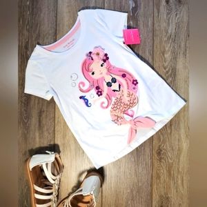 Isaac Mizrahi girl's white, shirt sleeve mermaid graphic tee Size 5/6